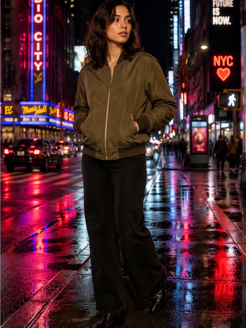 Ivy + Main Olive Green Bomber Jacket Gold Zip [S]